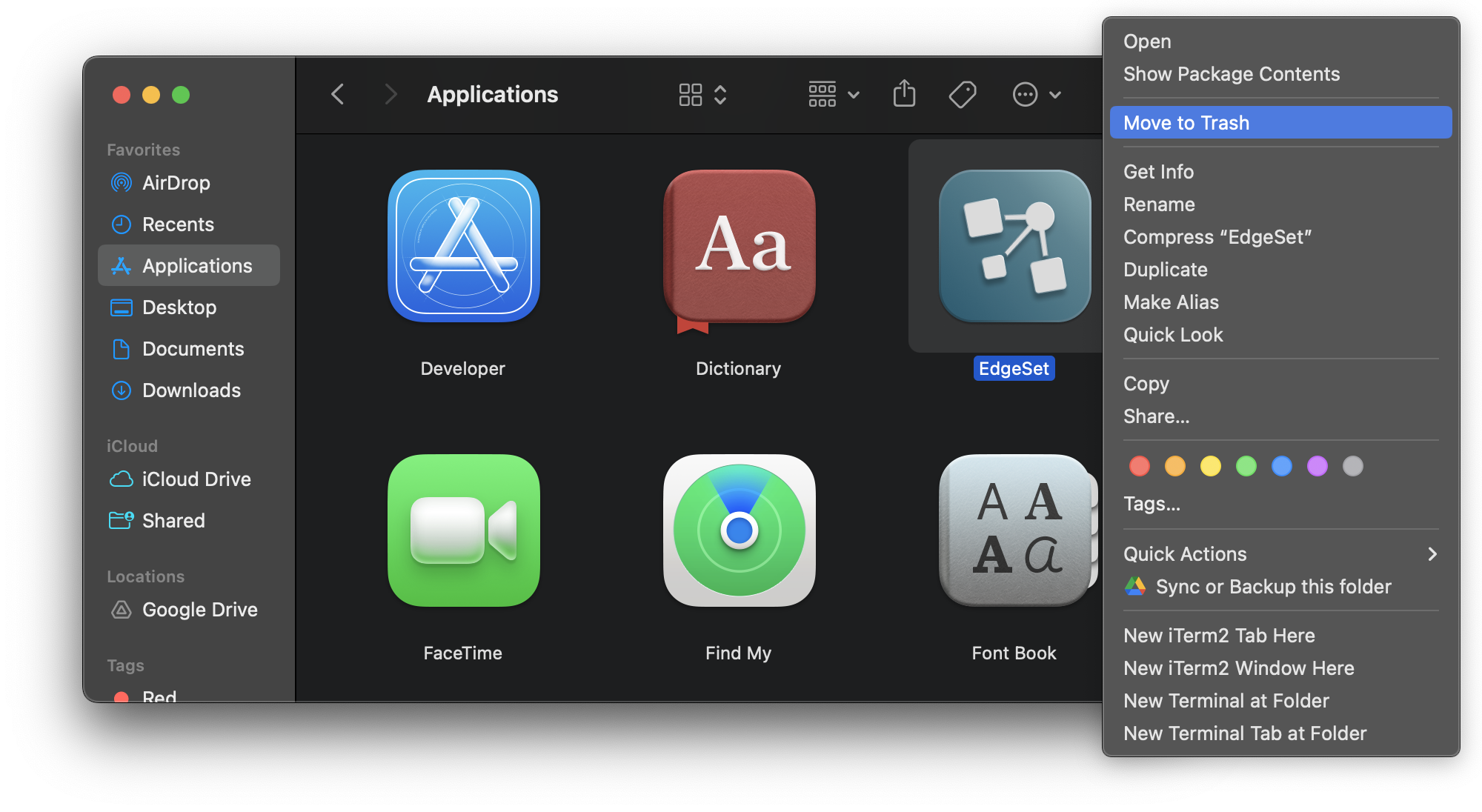 move the EdgeSet Application to the Trash