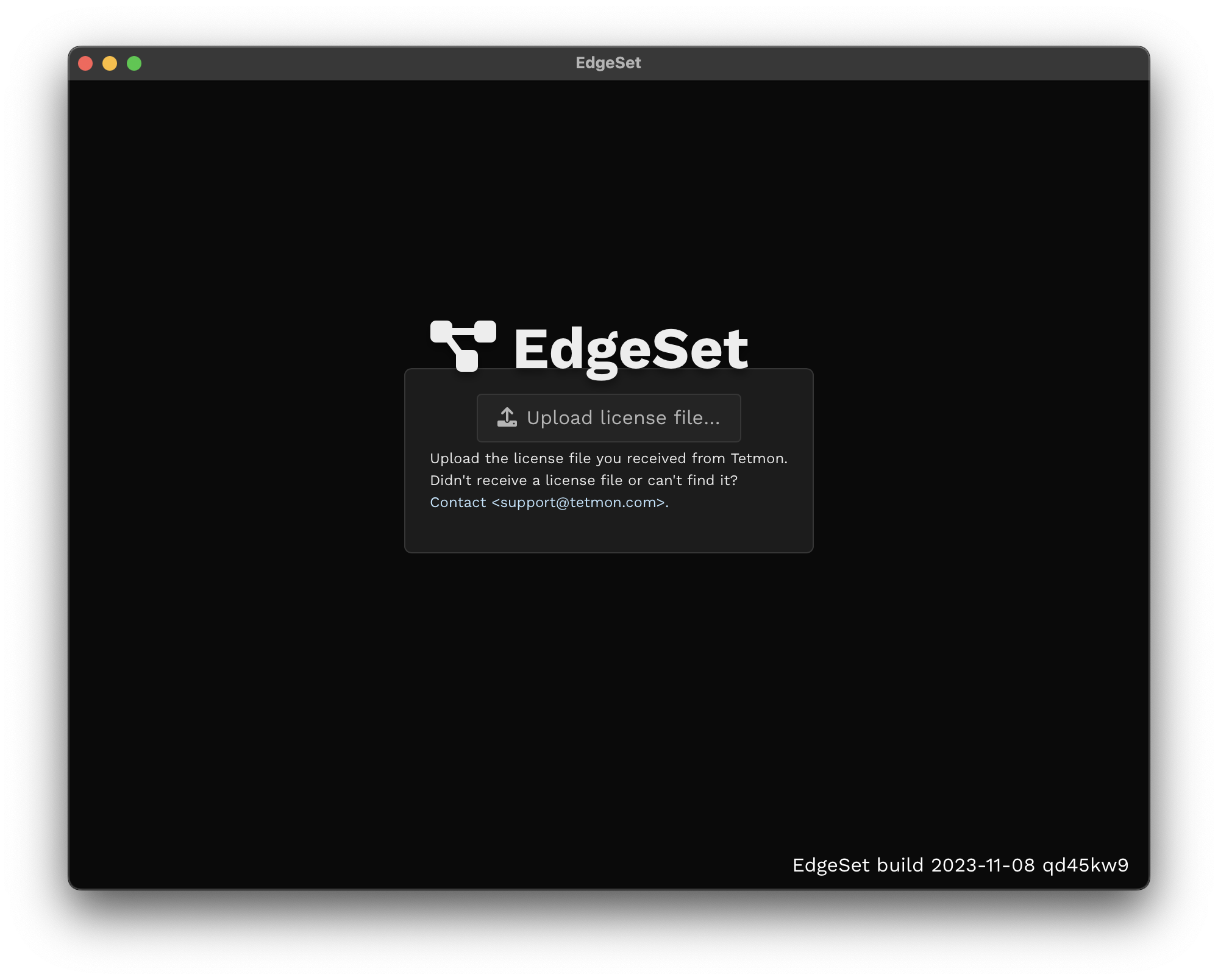 EdgeSet upload license key dialog