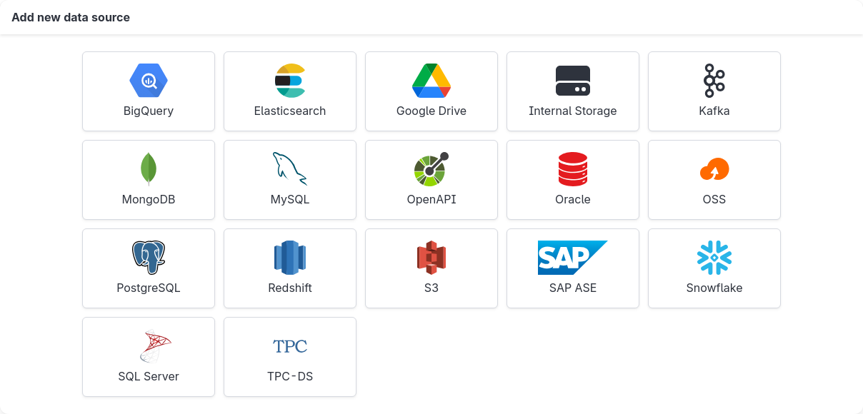 Available data sources are listed on the “Add new data source” card